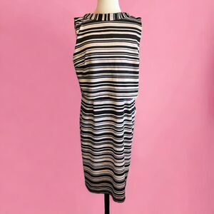 New York & Co Sleeveless Black & Tan Striped Sheath Dress - XL